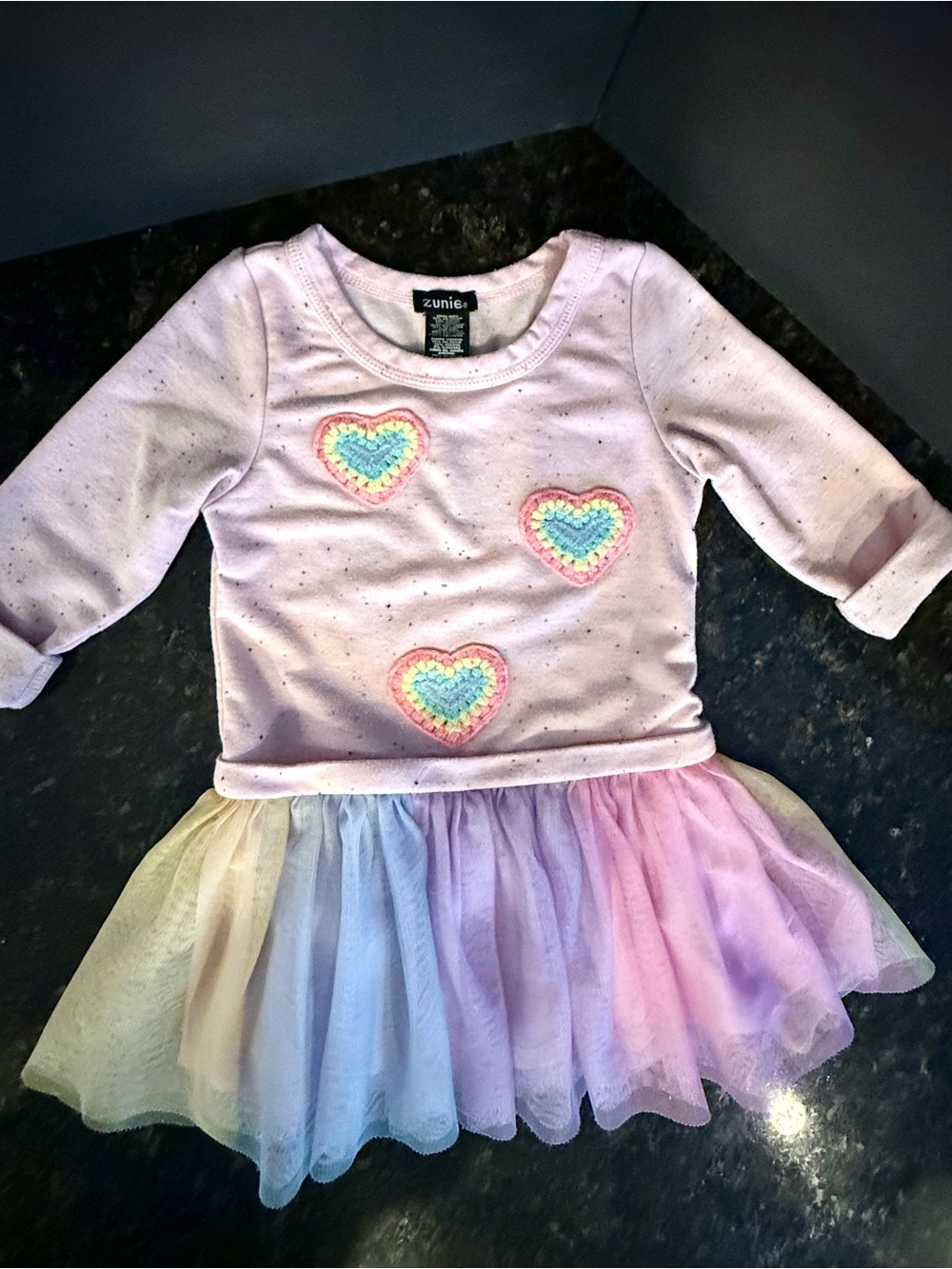 Zunie Pink Rainbow Heart Sweatshirt Dress girls size 2T